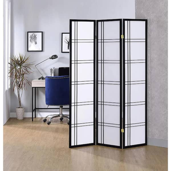 Venetian Worldwide 51 in. Wide Black Wide 3-Panel Square Design