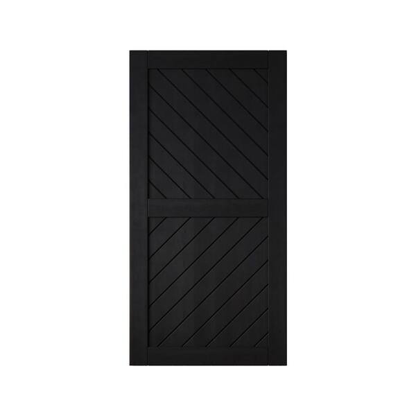 XT4 32 in. x 80 in. C-Panel Solid Core Black Slanted Stripe Design Pine Wood Interior Sliding Barn Door Slab