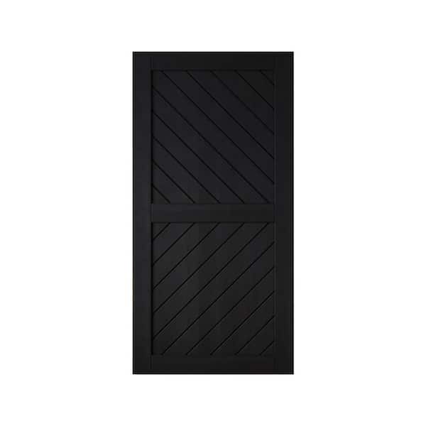 XT4 40 in. x 80 in. C-Panel Solid Core Black Slanted Stripe Design Pine Wood Interior Sliding Barn Door Slab