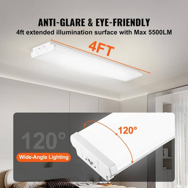 4FT LED Wraparound Light, 50W, 5500LM LED Shop Light 4 Pack 6500K Daylight LED Ceiling Light Fixtures 47.2 Length