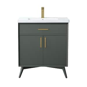 Nolan 30 in. W x 18 in. D x 34 in. H Bath Vanity in Vintage Green with White Ceramic Vanity Top