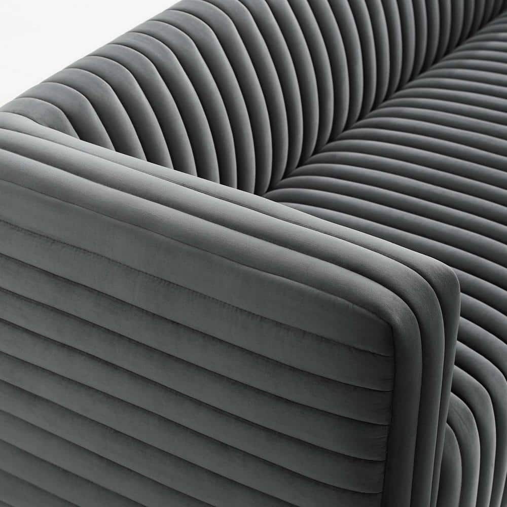 Charcoal Velvet Tufted Sofa with Gold Base