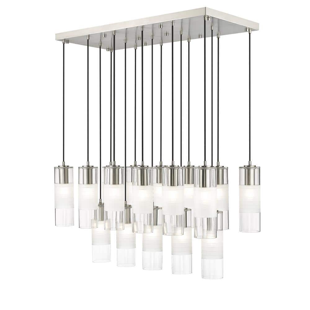 Alton 42 in. 17-Light Brushed Nickel Linear Chandelier with Clear Plus Fros