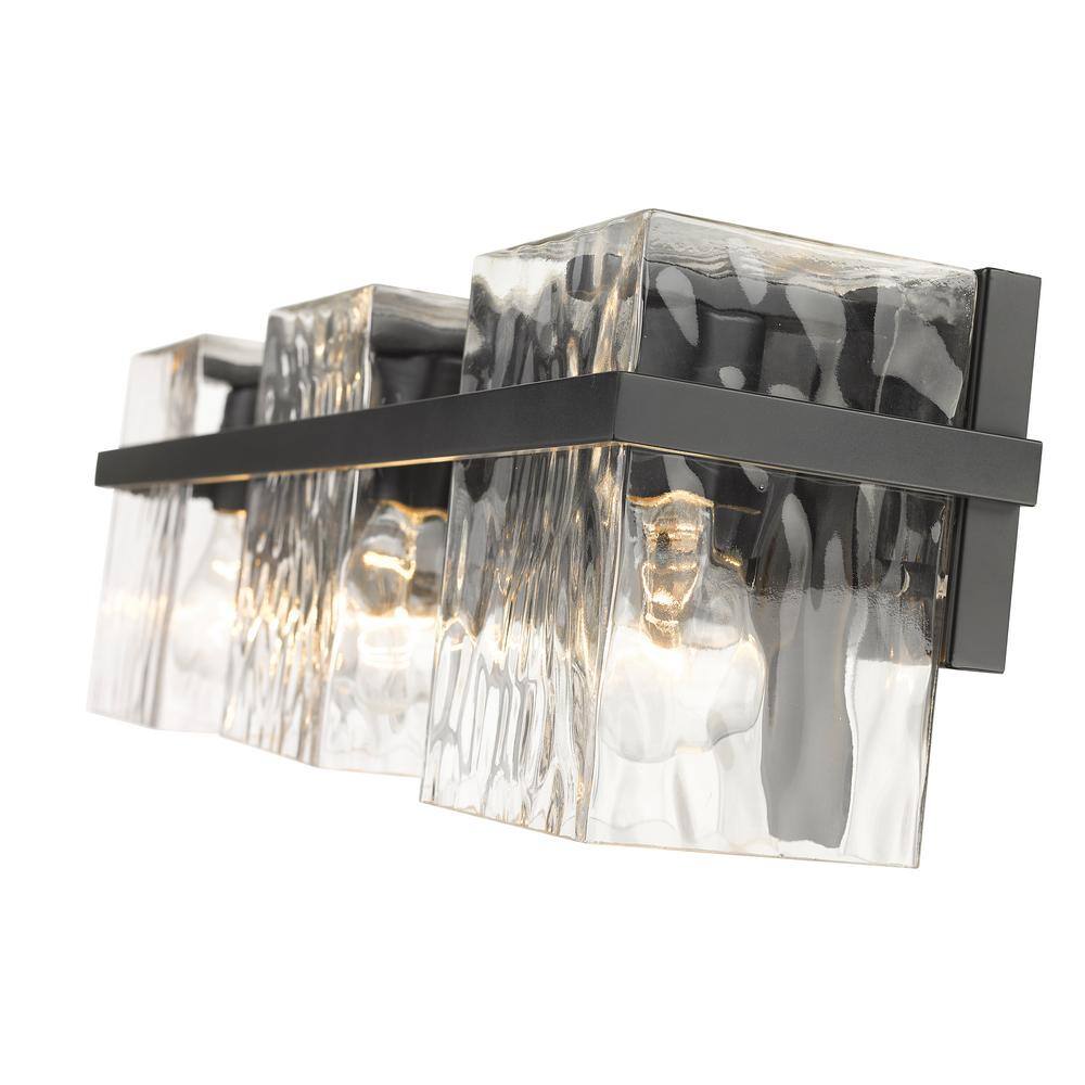 Matte Black 3-Light Vanity with Clear Glass Shades