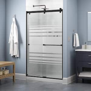Contemporary 47-3/8 in. W x 71 in. H Frameless Sliding Shower Door in Matte Black with 1/4 in. Tempered Transition Glass
