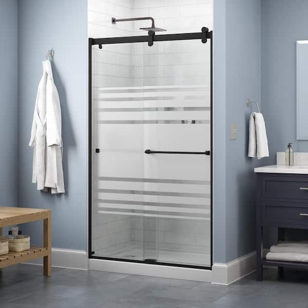 Delta Contemporary 47-3/8 in. W x 71 in. H Frameless Sliding Shower Door in Matte Black with 1/4 in. Tempered Transition Glass