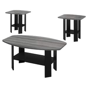 3-Piece 36 in. Black Medium Rectangle Wood Coffee Table Set with Shelf