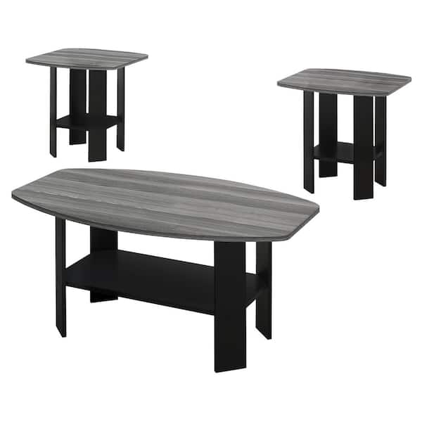Unbranded 3-Piece 36 in. Black Medium Rectangle Wood Coffee Table Set with Shelf