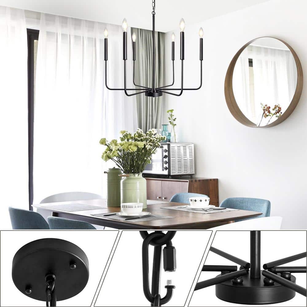 Matte Black 6-Light Metal Candle Chandelier