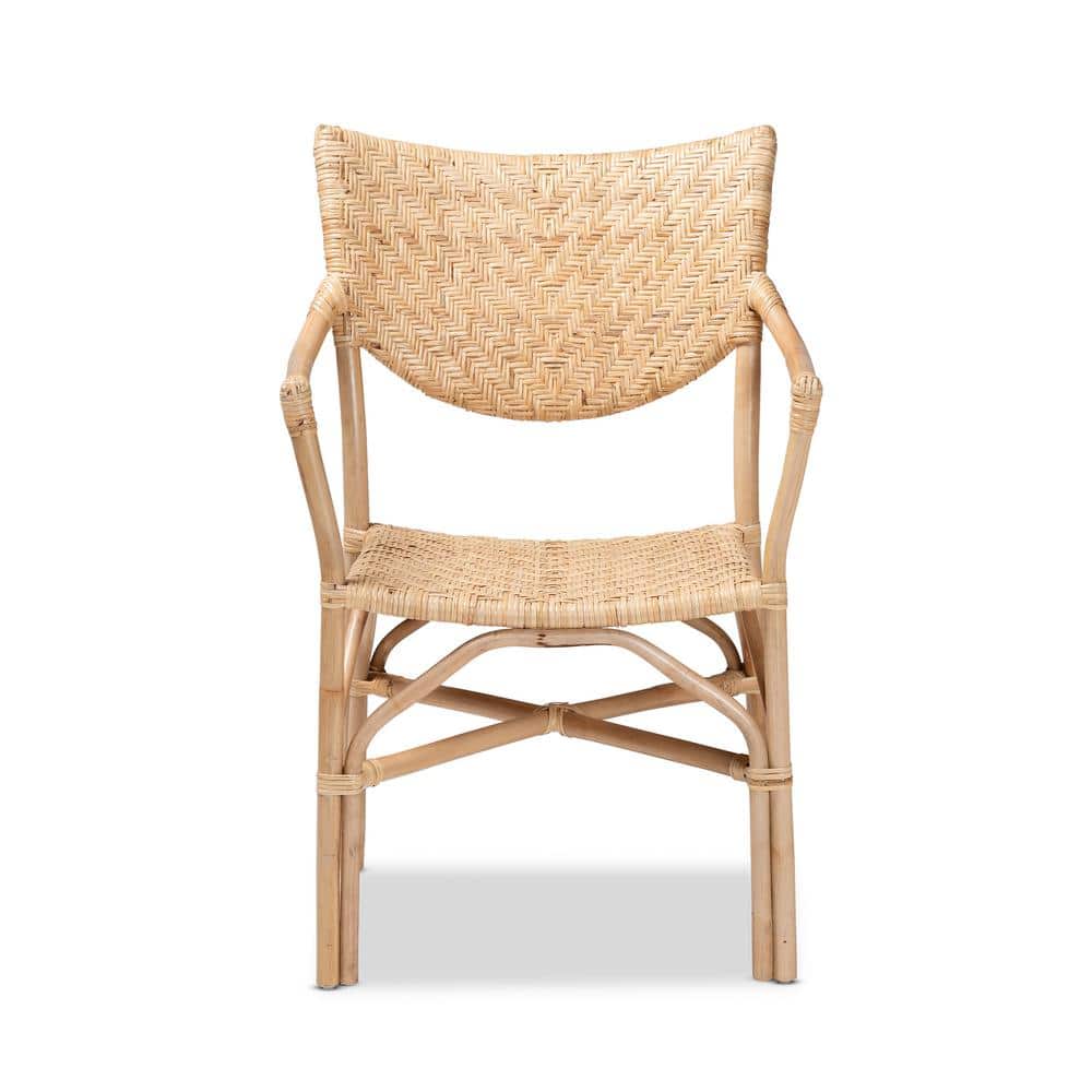 High Back Brown Rattan and Cane Arm Chair