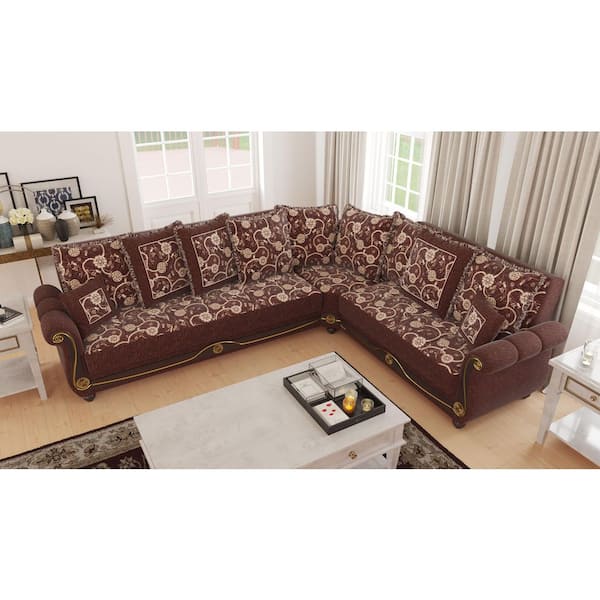 Heritage 195 in. 3-Piece Chenille L-Shaped Convertible Sectional Sofa with Storage for Living Room, Brown