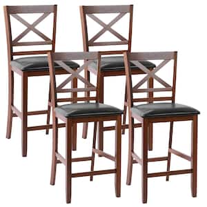 39 in. Walnut Low Back 25'' Counter Height Chairs Bar Stools w/PU Leather Seat (Set of 4 )