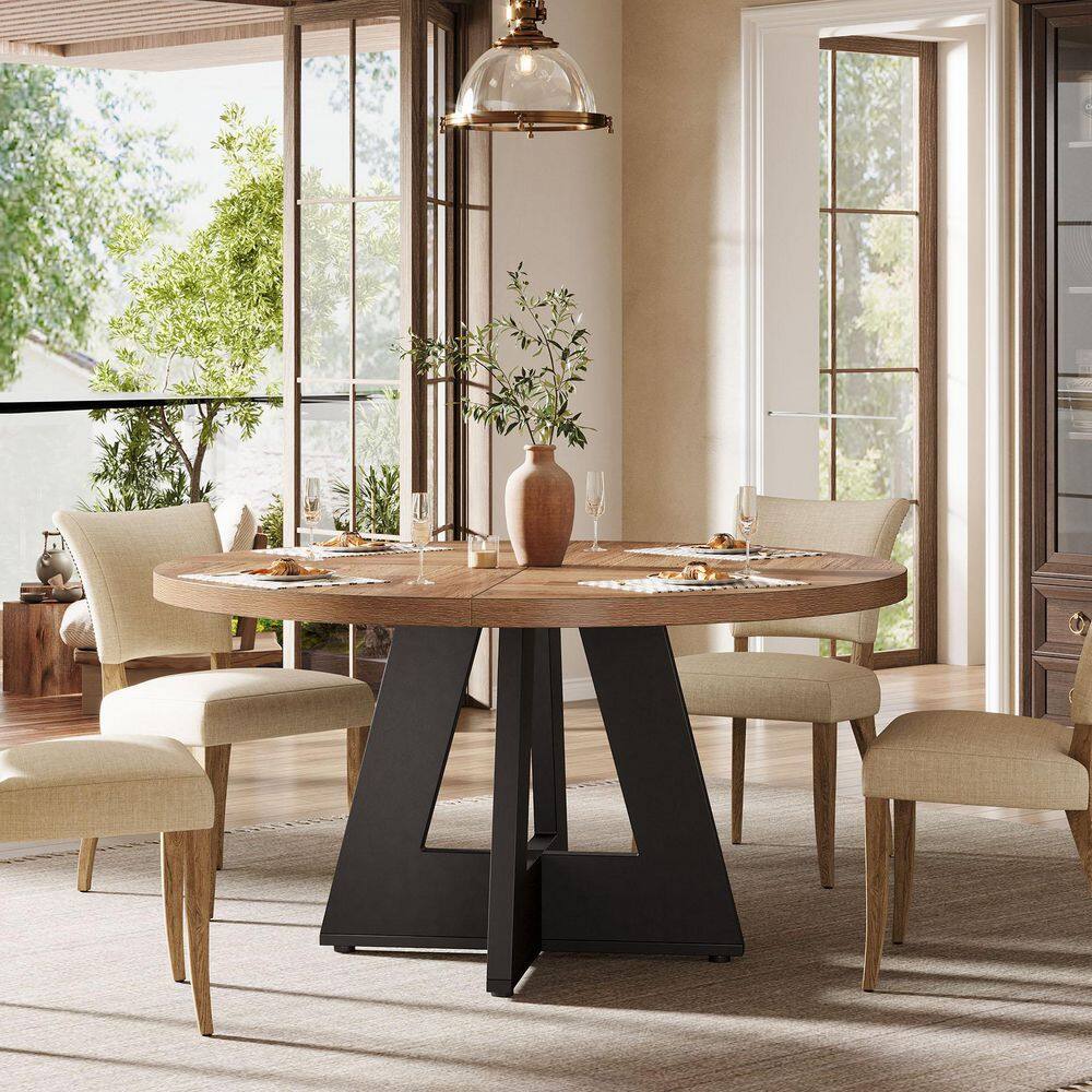 Roesler Modern Brown and Black Wood 47 in. 4 Legs Round Dining Table Small Kitchen Dining Table Seats 4 price history on PriceWatchPro