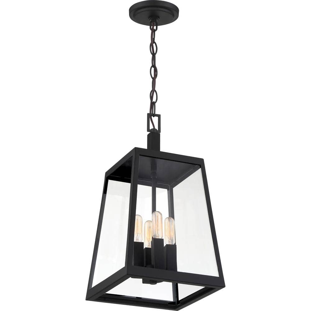 Matte Black Glass 4-Light Hanging Lantern for Indoor/Outdoor