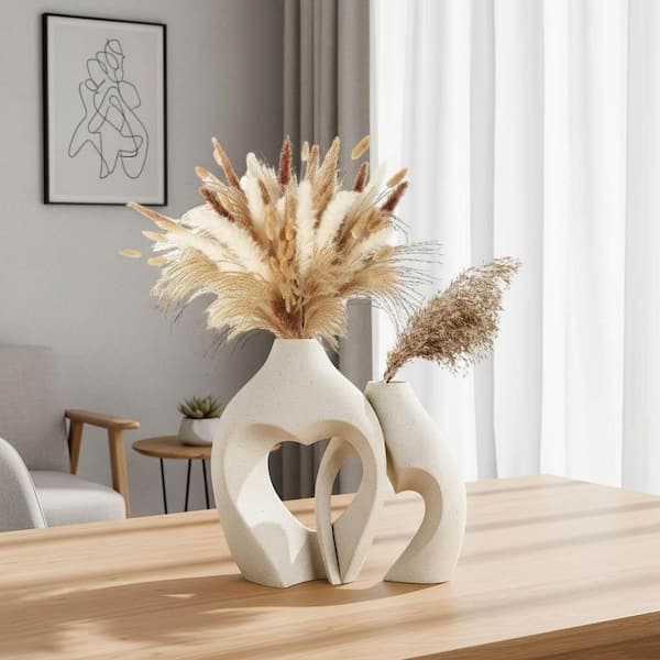 7.7 in. White Ceramic Decorative Vase, (Set of 2) YA1NJM - The