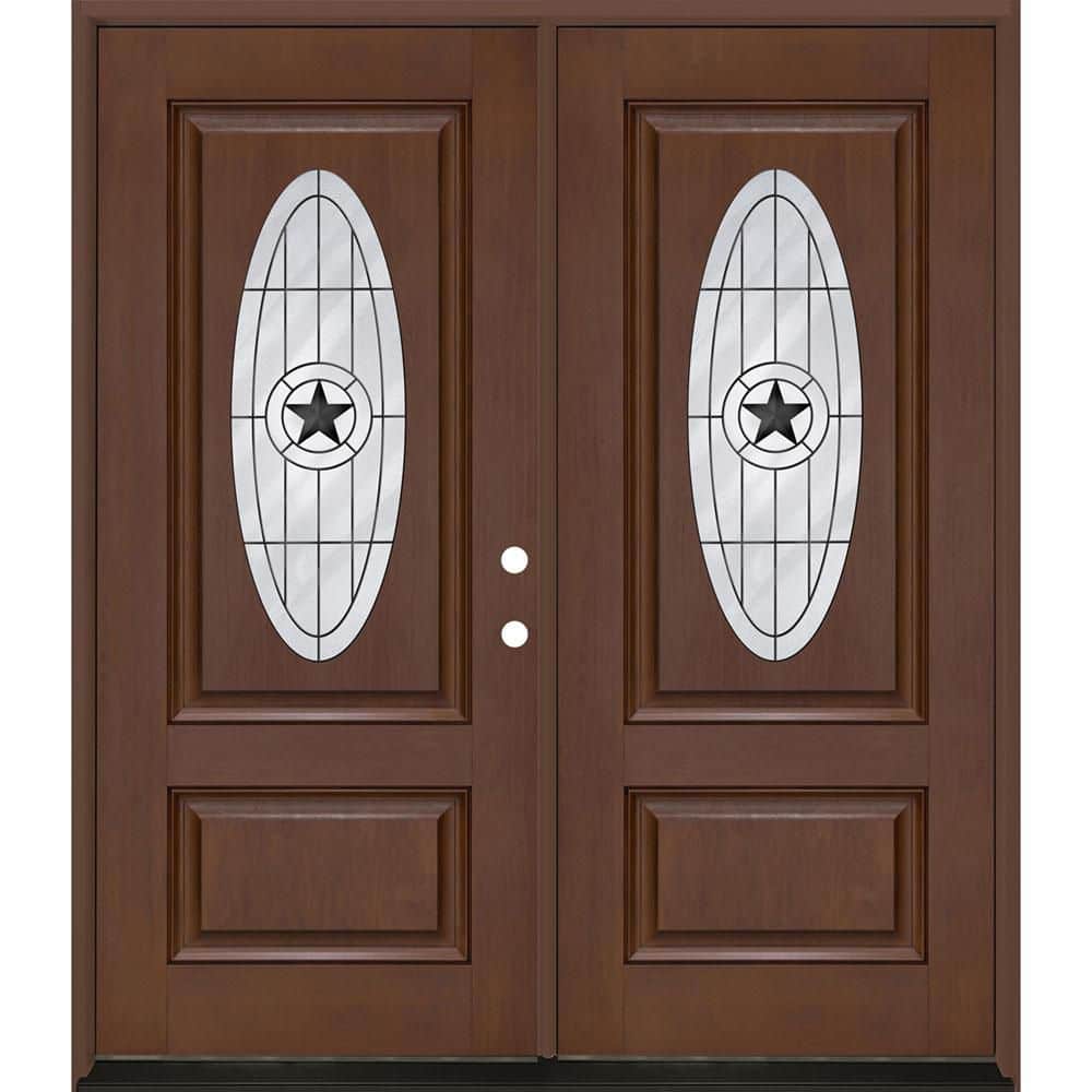 Regency 72 in. x 80 in. 3/4L Oval Alamo Glass LHIS Chestnut Fiberglass Double Prehung Front Door with 6-9/16 Jamb price history on PriceWatchPro