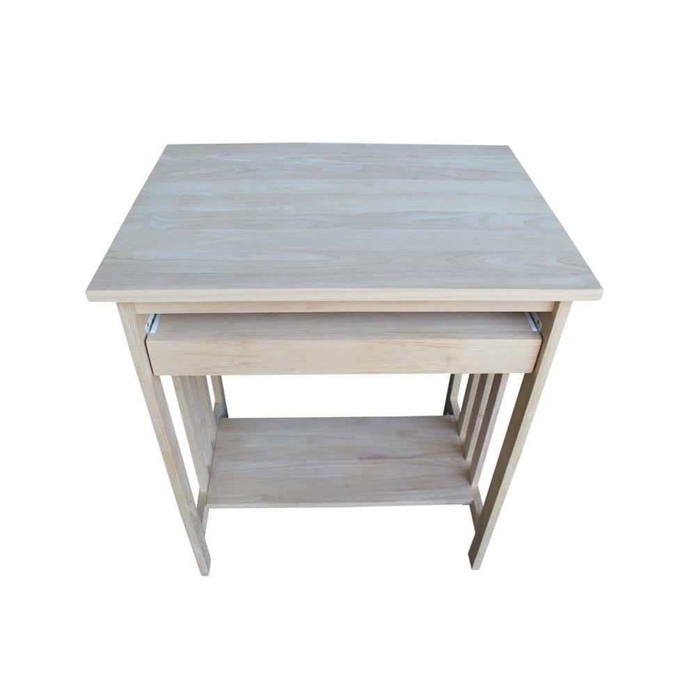 Unfinished Solid Wood Computer Cart with Keyboard Tray