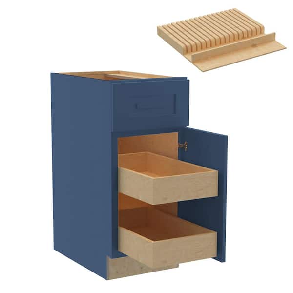 Home Decorators Collection Grayson 15 in. W x 24 in. D x 34.5 in. H Assembled Plywood Base Kitchen Cabinet in Mythic Blue with 2ROT Knife Block RH