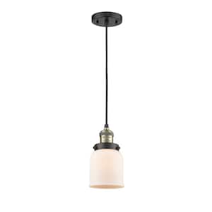 Bell 60-Watt 1 Light Black Antique Brass Shaded Mini Pendant Light with Frosted Glass Shade