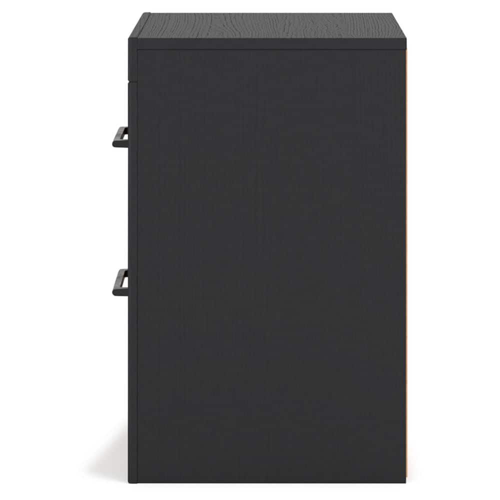 Black and Brown 2-Drawer Nightstand with USB Ports