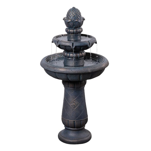 Teamson Home 36.2 in. Plug-In Polyresin Tiered Fountain with Adjustable Flow and Weather-Resistant Antique Copper Finish