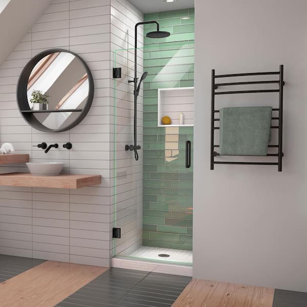 Unidoor-LS 25 in. W x 72 in. H Frameless Hinged Shower Door in Matte Black