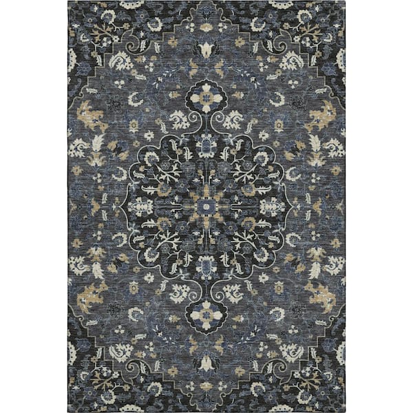Mayfield Premium Machine Washable Abstract AMF2463 Black 5 ft. x 7 ft. 6 in. Area Rug