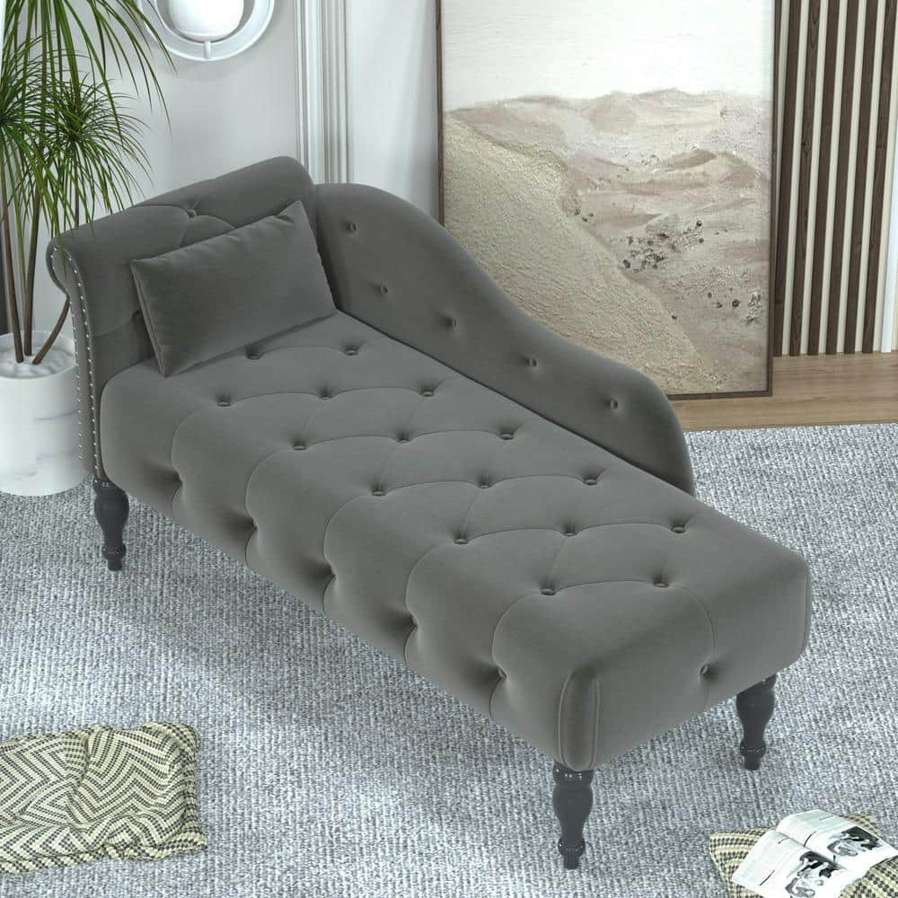 Gray velvet chaise lounge sale