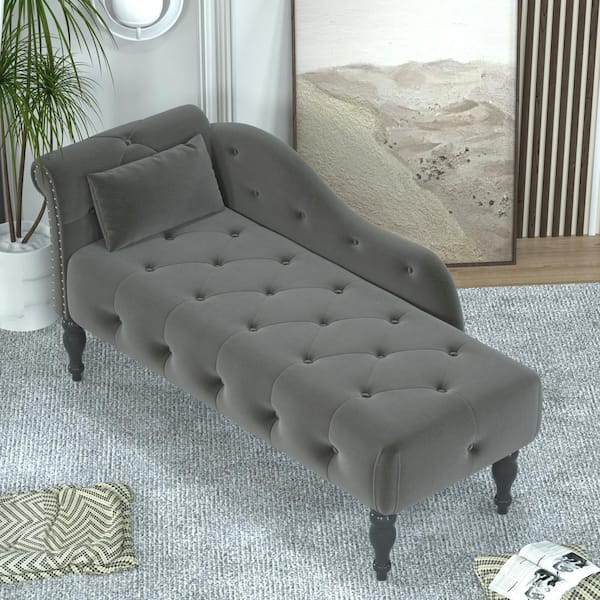 Gray velvet chaise online lounge