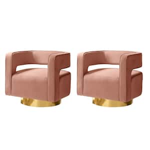 Gustaf Contemporary Pink Velvet Comfy Swivel Barrel Chair with Open Back and Metal Base (Set of 2)