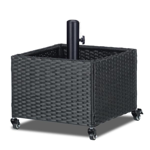 18 in. Patio Umbrella Base Planter with Wheels Black 1-Piece