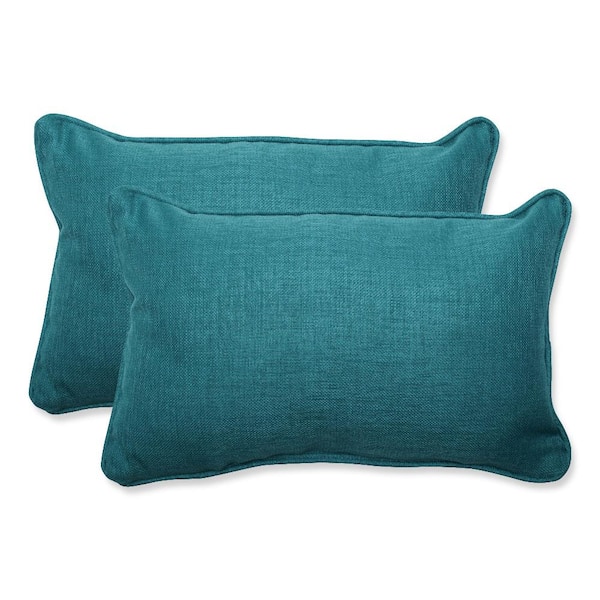Pillow Perfect Solid Green Rectangular Outdoor Lumbar Throw Pillow 2-Pack