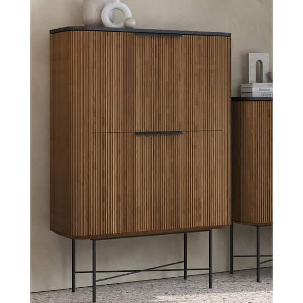 Urban Woodcraft Osaka, Natural Finish, 43 in. Tall Display Cabinet, Storage Cabinet with Shelf