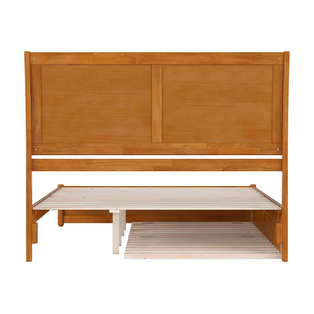 Light Toffee Queen Wood Platform Bed with Trundle and Headboard