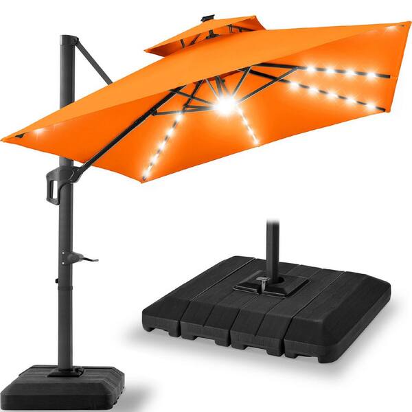 best 12 ft patio umbrella 12x12ft 2-Tier Outdoor Solar LED Cantilever Choice Products water and stain resistance Outdoor Patio 9 FT x
