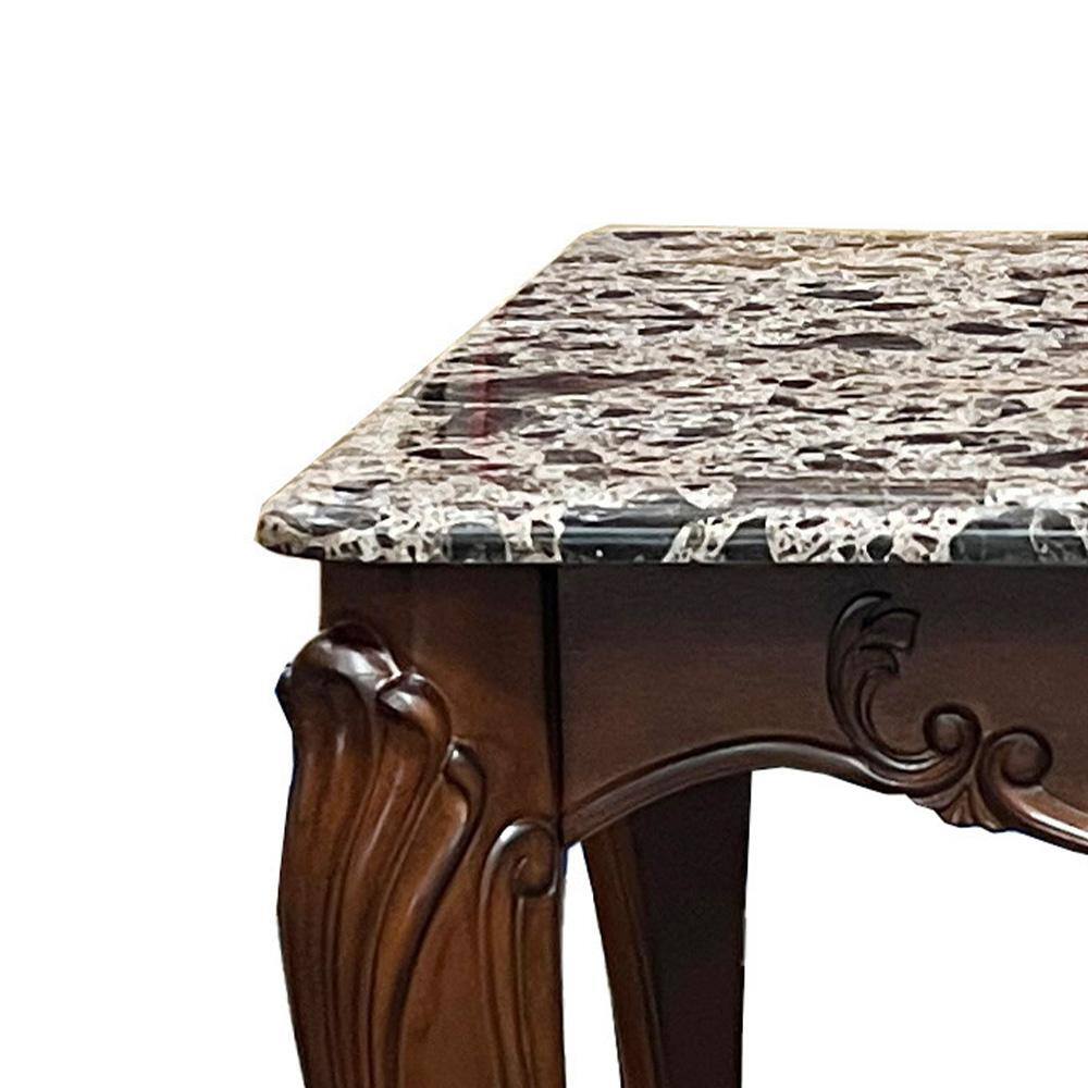 Nayla Cherry Finish Marble Top Rectangular End Table