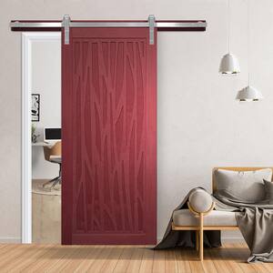 30 in. x 84 in. Howl at the Moon Carmine Wood Sliding Barn Door with Hardware Kit in Stainless Steel