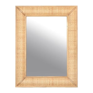 20 in. W x 26.37 in. H Wood Framed Brown Finish Decorative Mirror with Rattan Detail