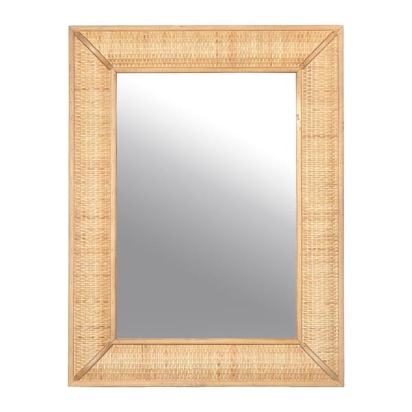 Storied Home 20 in. W x 26.37 in. H Wood Framed Brown Finish Decorative Mirror with Rattan Detail