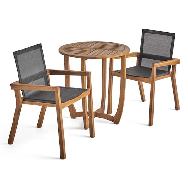 Marcello 29.50 in. Teak Brown 3-Piece Wood Round Outdoor Patio Bistro Set