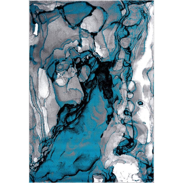 Abani Arto Grey/Turquoise 6 ft. x 9 ft. Abstract Liquid Marble Area Rug