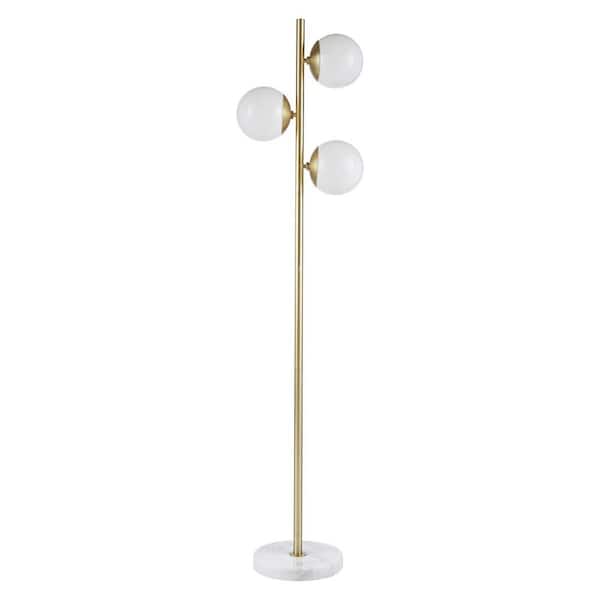 HOMLUX Series 62 in. Gold Finished Metal Texture, 3 Bulb, Undimmable Column Lamp, Floor Lamp for Living Room with No Shade