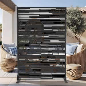 72 in.H x 47 in.W Galvanized Steel Wall Sculptures Metal Fence Privacy Screen Garden Screen Panels in Black