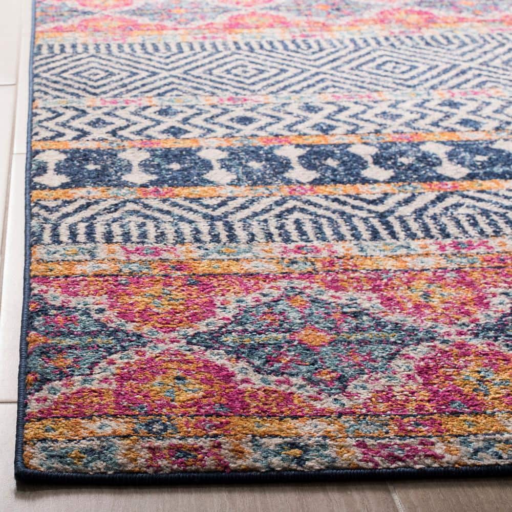 Madison Navy and Ivory Synthetic Runner Rug
