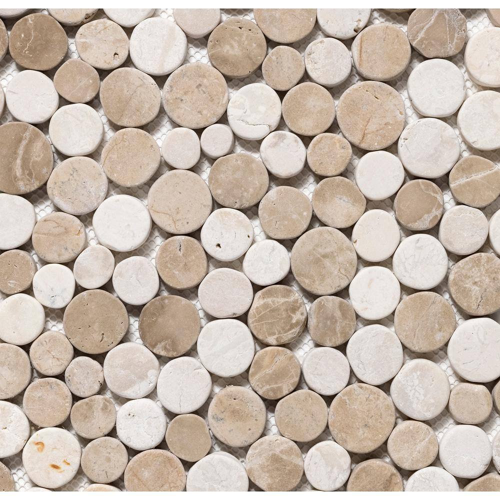 TILE CONNECTION Stone Penny Rounds Tan and Off-White 4 in. x 6 in ...