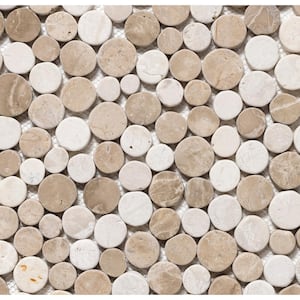 Stone Penny Rounds Tan and Off-White 4 in. x 6 in. Honed Marble Mesh-Mounted Mosaic Tile Sample (.67 sq.ft./each)