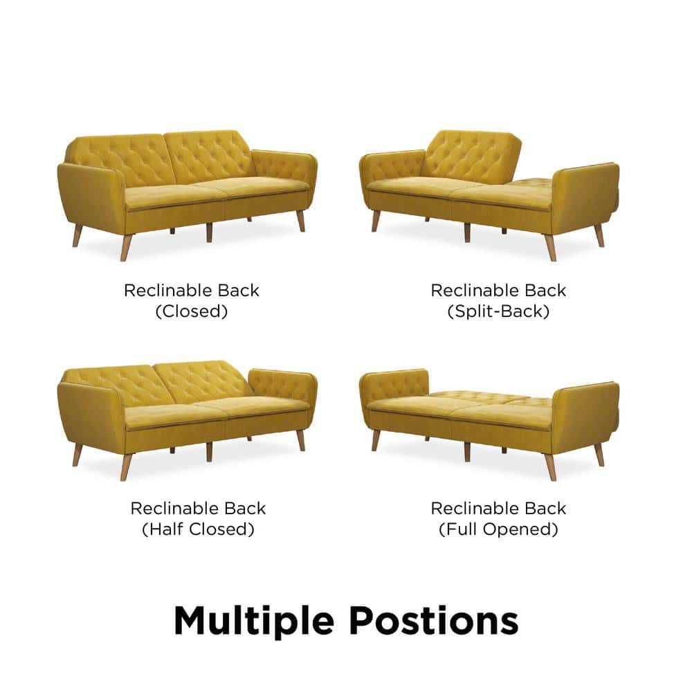 Mustard Faux Leather Tufted Twin Sleeper Sofa with Memory Foam