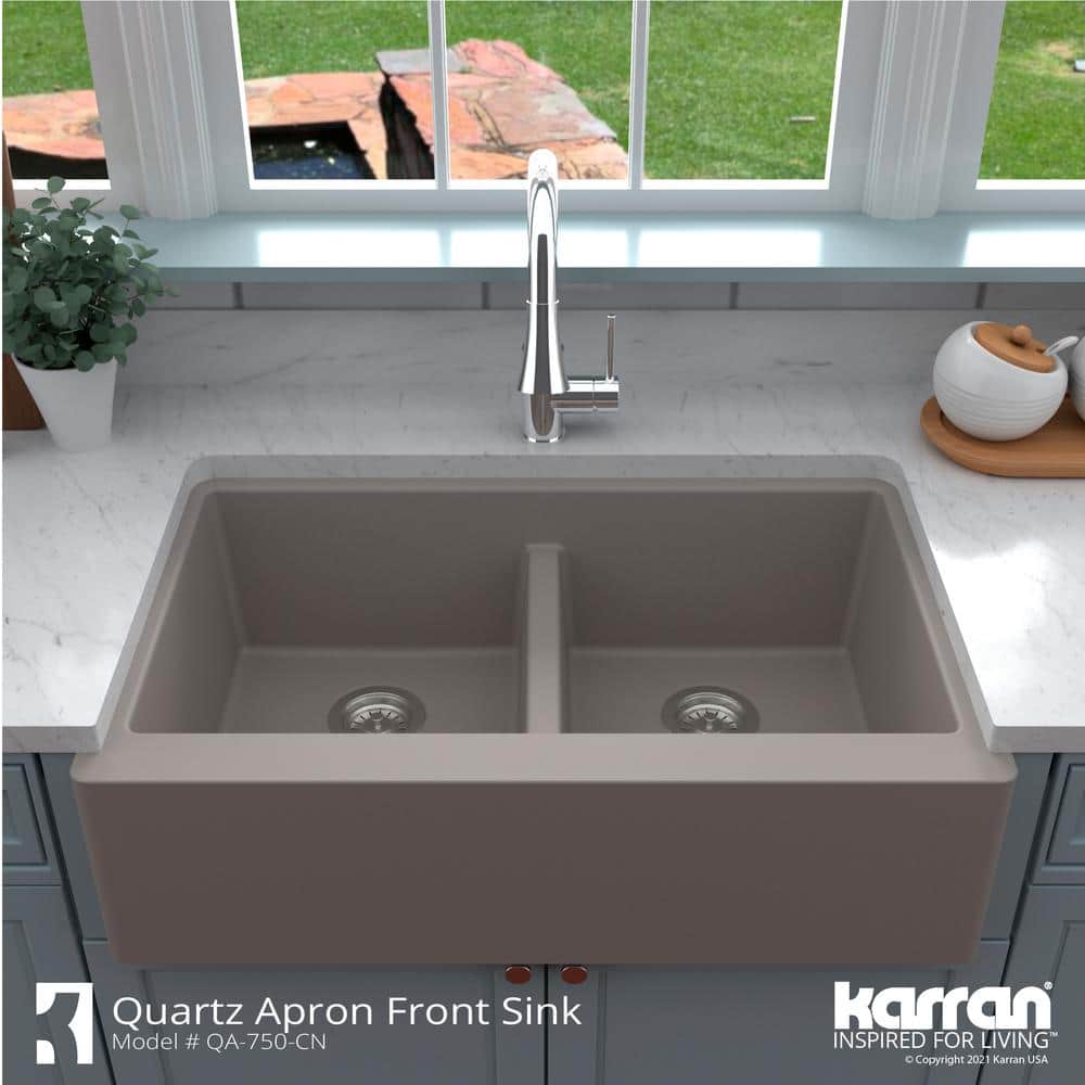 Concrete Quartz Composite Farmhouse Apron Front Double Bowl Kitchen Sink