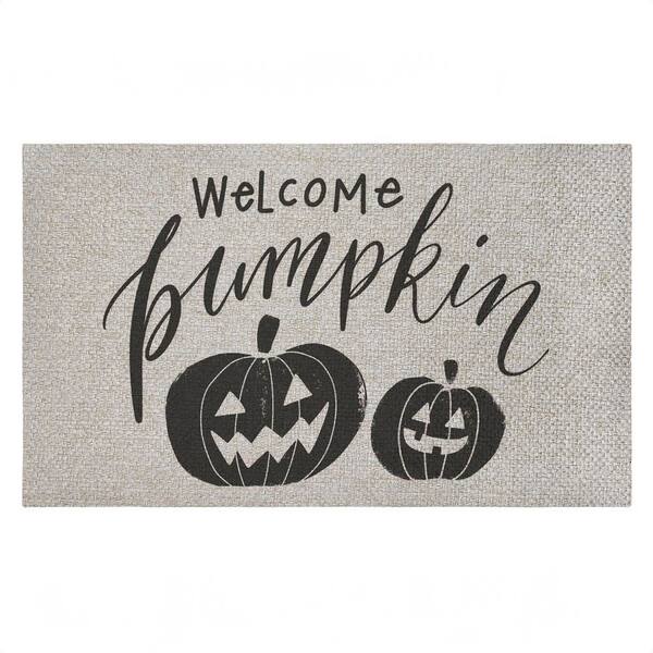 Welcome Pumpkin Minimal Black 18 in. x 30 in. Polyester Non-Slip Outdoor Door Mat