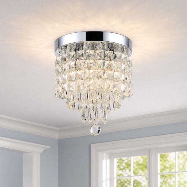 Merra 8.7 in. 3-Light Chrome Flush Mount Chandelier with K9